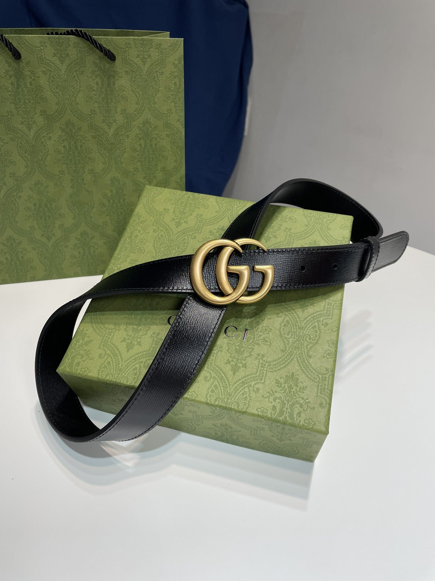 MARMONT 30MM DOUBLE G GOLD BUCKLE BLACK LEATHER