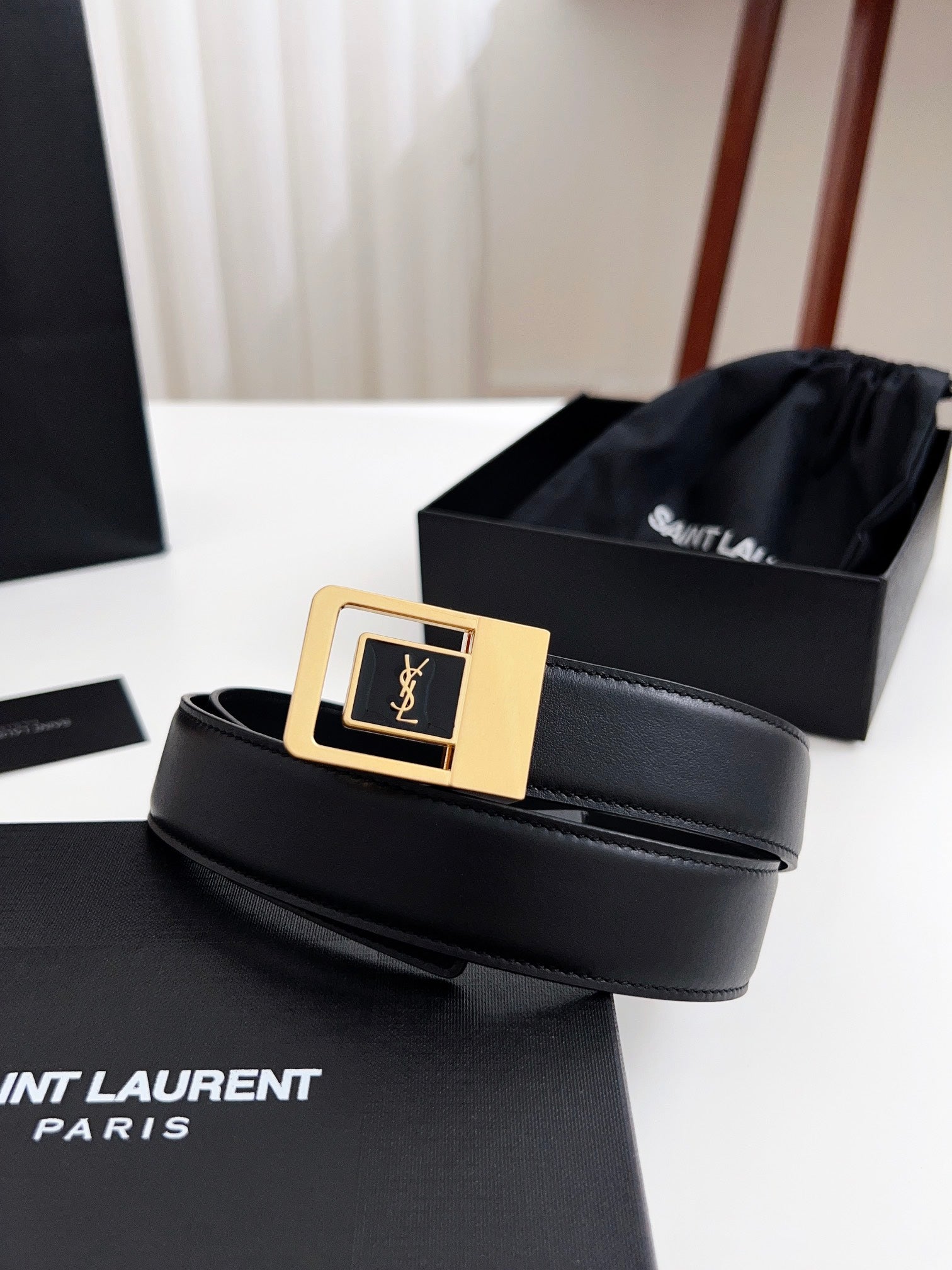 YSL Belt 30mm Black Calfskin Gold Hardware