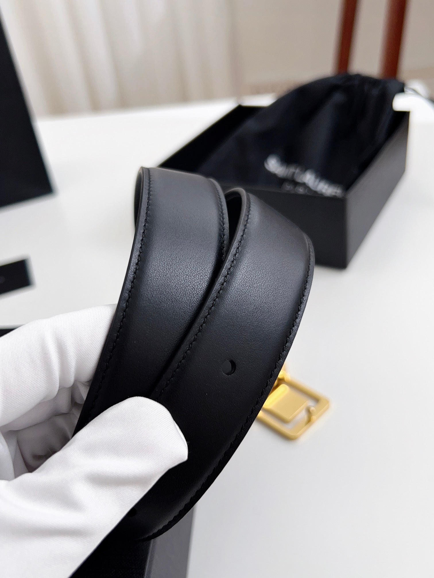 YSL Belt 30mm Black Calfskin Gold Hardware