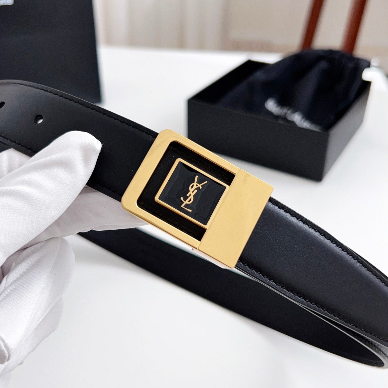 YSL Belt 30mm Black Calfskin Gold Hardware