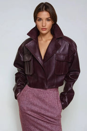 Blouson Cuir Patchwork Femme Tendance