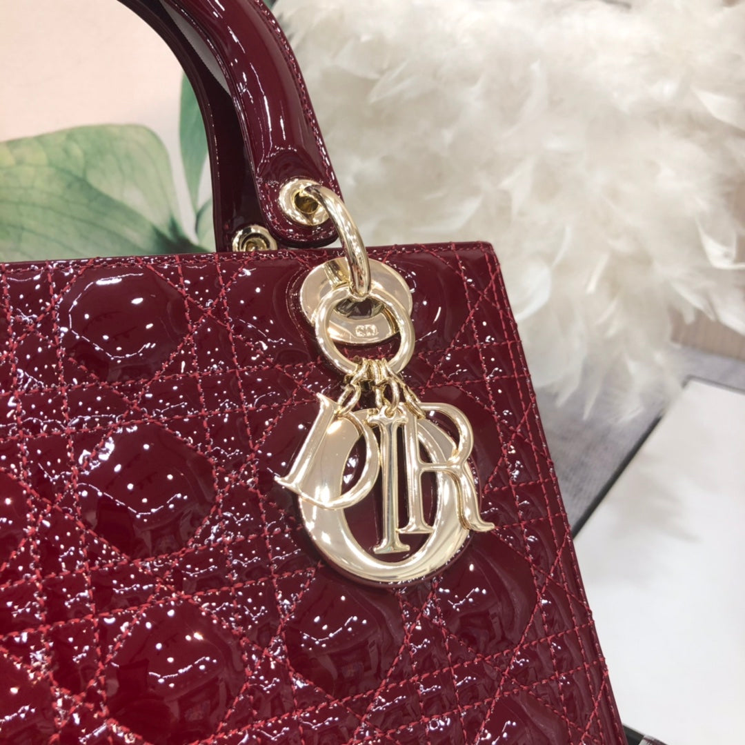 medium lady 24 wine patent calfskin