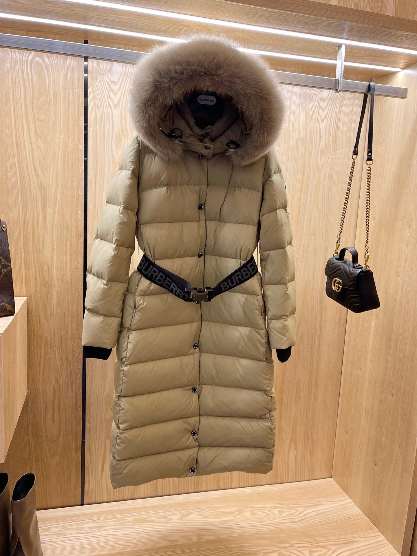 Burberry 25 Fur Collar Long Jacket Beige Down Nylon