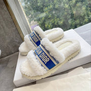 CD 25  Flat Slippers White Blue Wool 395569