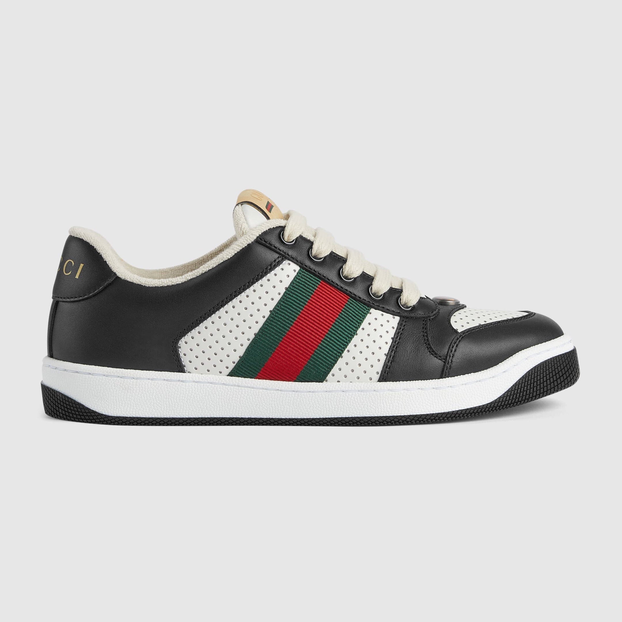 GG Men's Screener Sneaker Black White Calfskin 523582