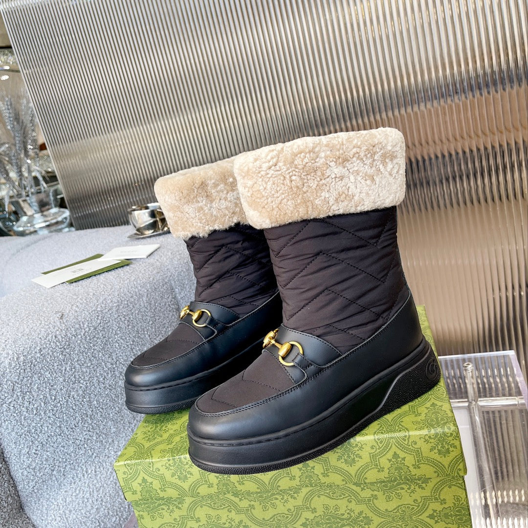 Gucci 2025 Boot Black Beige Wool Nylon Calfskin 564679