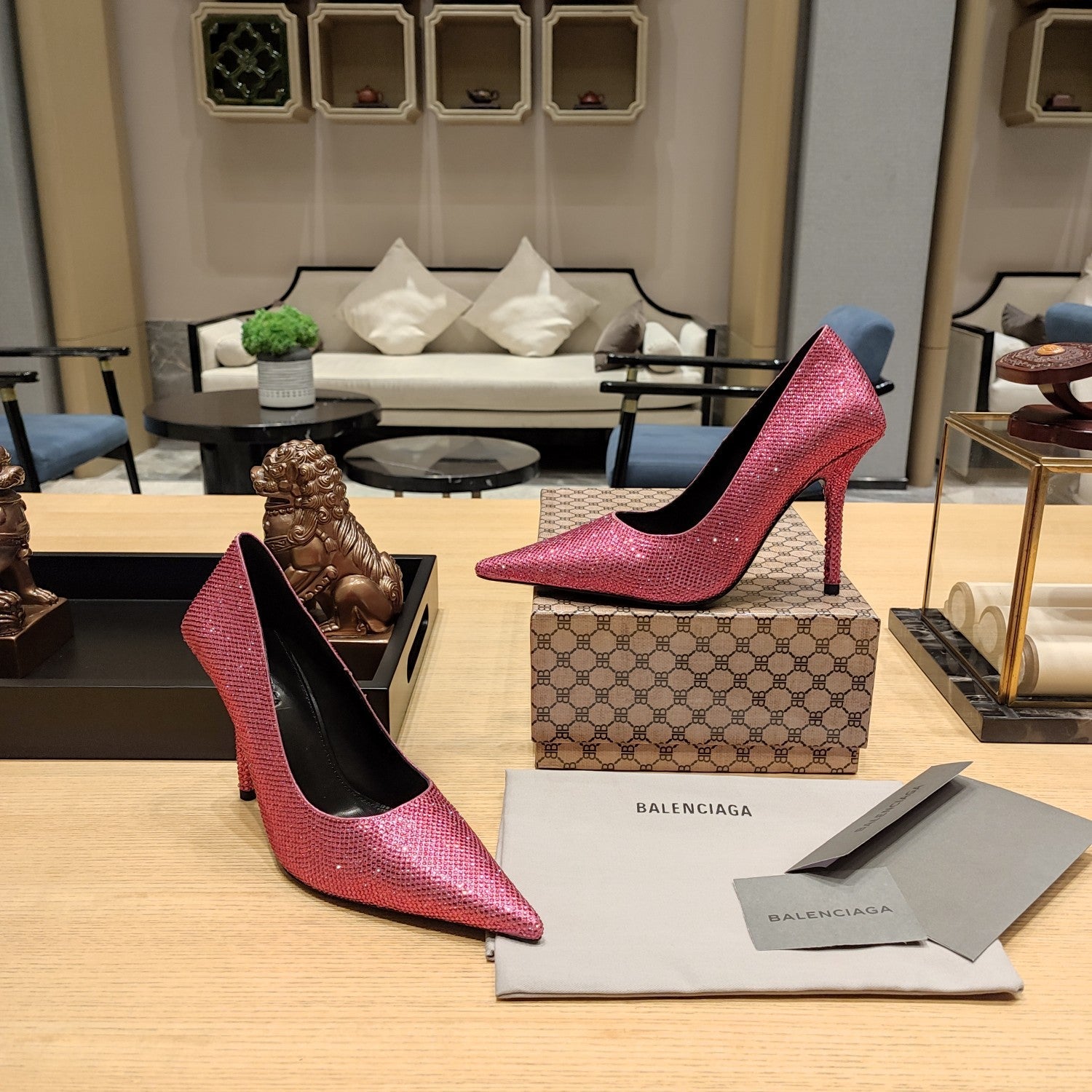 Balenciaga 26s High Heel Pump 100 Raspberry Pink Rhinestone Cowhide 681190