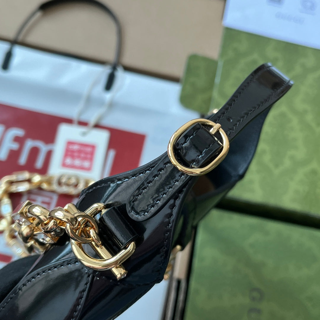 gg jackie mini 19cm black calfskin with chain