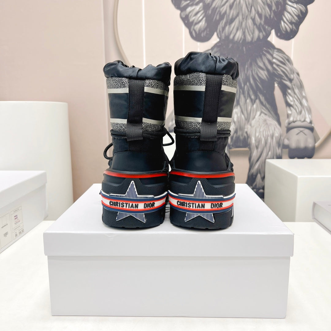 CD Snow Ankle Boots Black Red Cowhide Nylon Fabric 539658