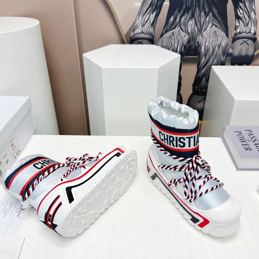 CD Snow Ankle Boots White Red Cowhide Nylon Fabric 539661