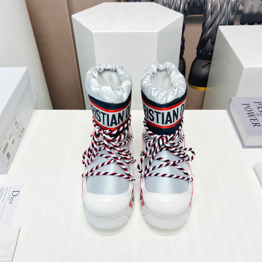 CD Snow Ankle Boots White Red Cowhide Nylon Fabric 539661