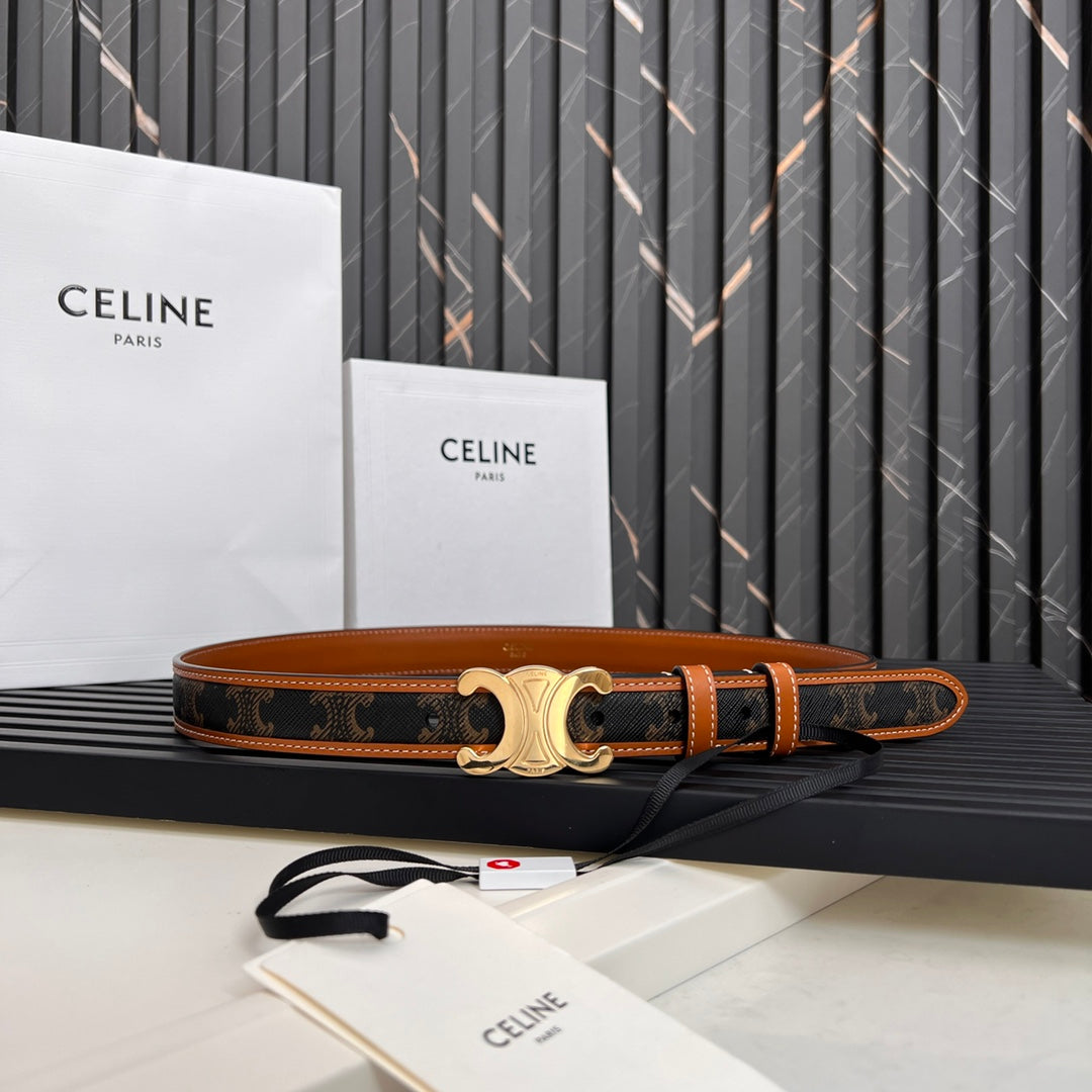 CEL 25mm Triomphe Belt in Taurillon Brown Black Canvas 176291