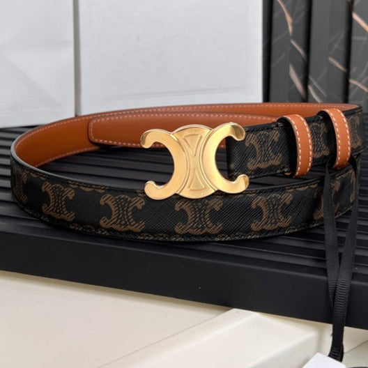 CEL 25mm Triomphe Belt in Taurillon Black Brown Canvas 176293