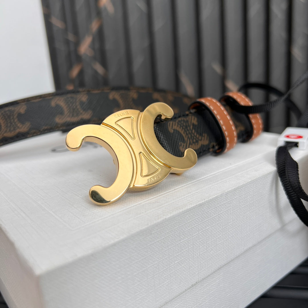 CEL 25mm Triomphe Belt in Taurillon Black Brown Canvas 176293