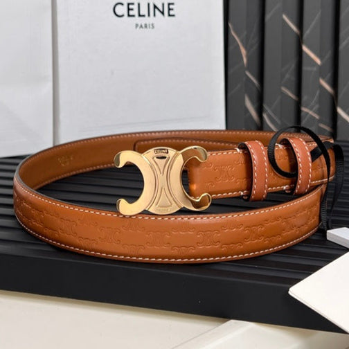 CEL 25mm Triomphe Belt in Taurillon Brown Embossed Leather 176290