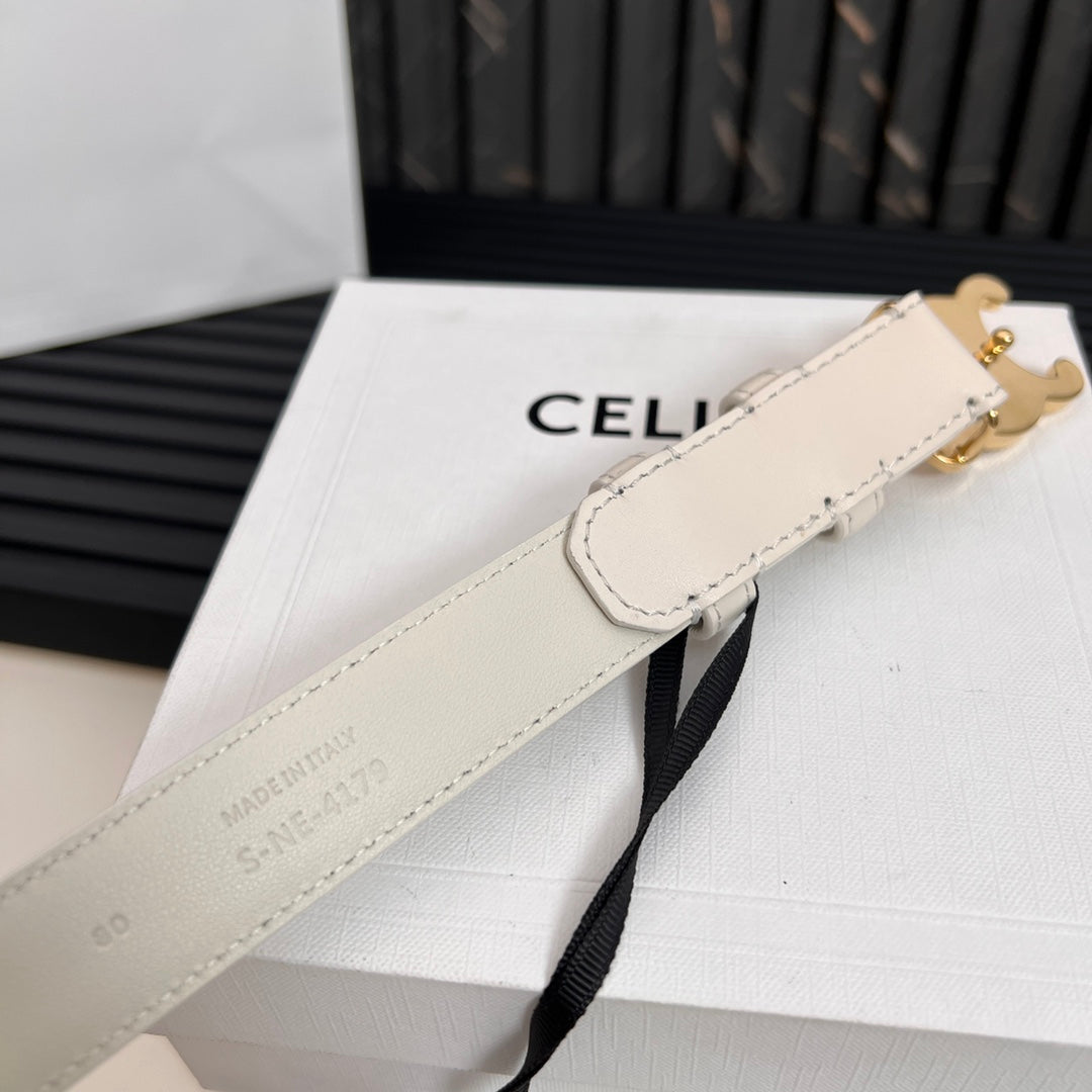CL TRIOMPHE 25 MM BELT IN WHITE CALFSKIN GOLD HARDWARE