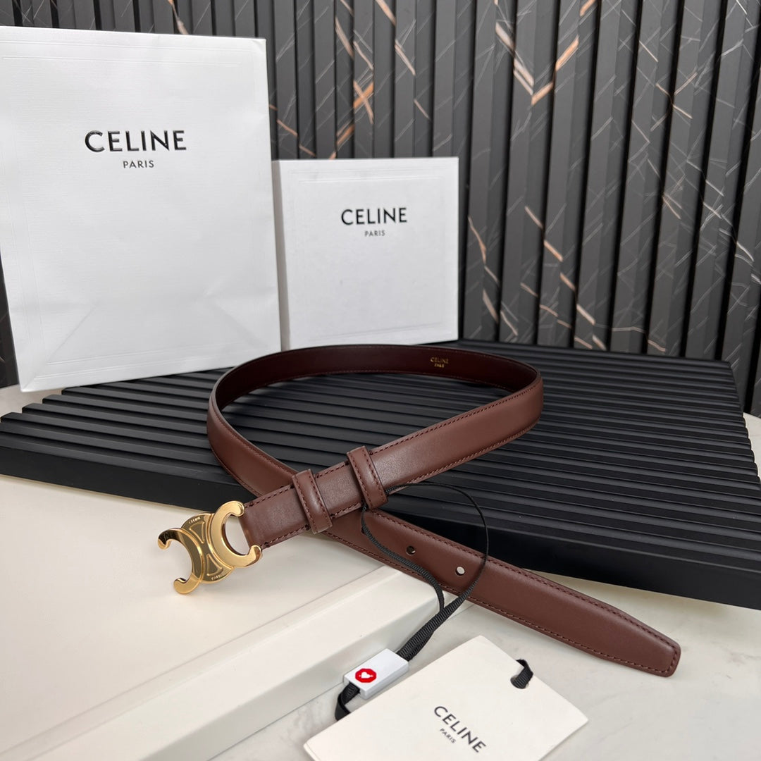 CEL 25mm Medium Triomphe Belt in Taurillon Chestnut Leather 176287