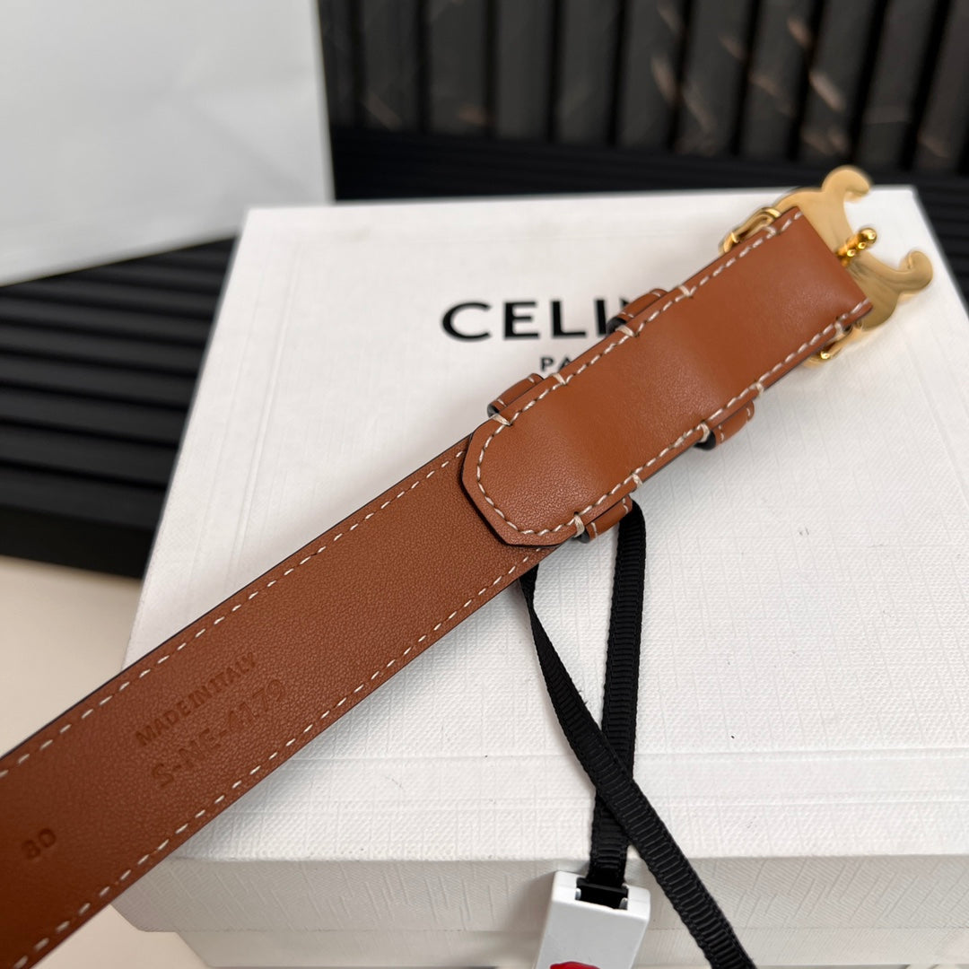 CEL 25mm Medium Triomphe Belt in Taurillon Brown Leather 176284