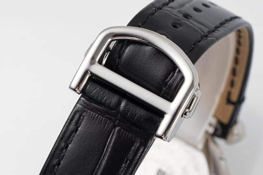 pasha 30mm quartz stainless steel white dial black leather