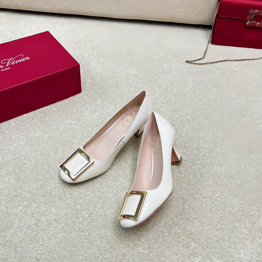 Belle Viv Edition Metal Buckle Pumps 65 White Patent Leather