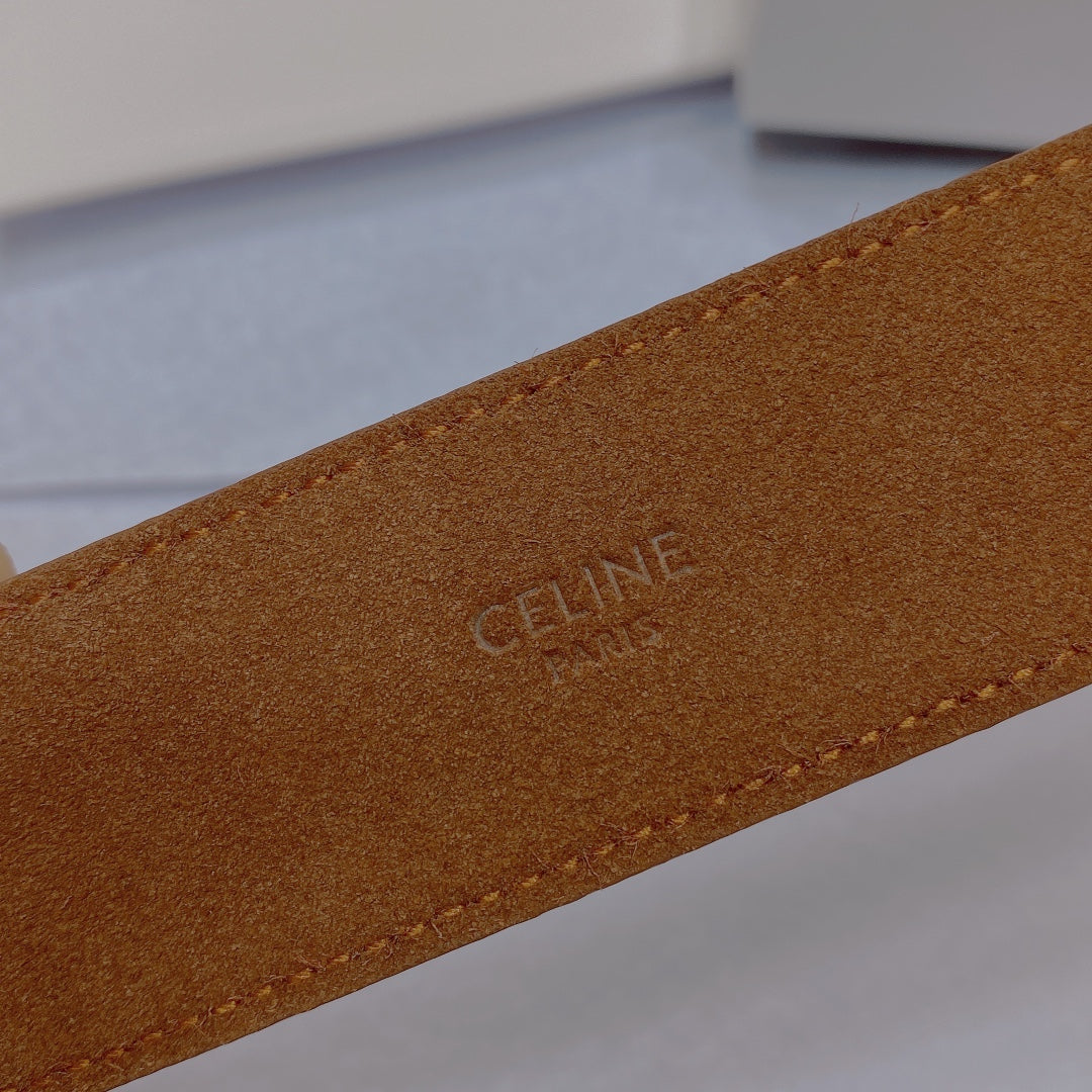 CL LARGE 35MM TWIN TRIOMPHE BELT IN BRONZE BROWN CALFSKIN SILVER HARDWARE