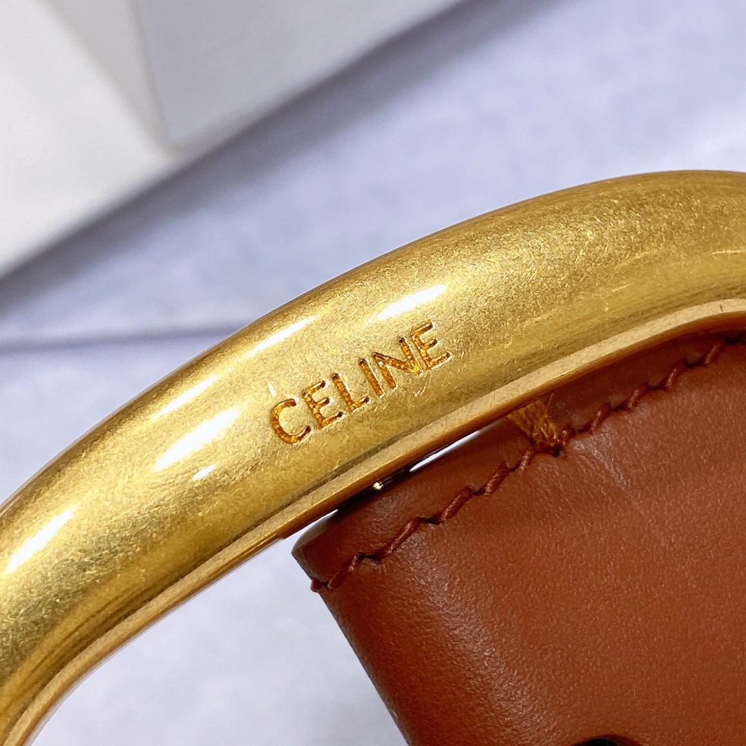 CL LARGE 35 MM BELT IN BRONZE BROWN CALFSKIN GOLD HARDWARE
