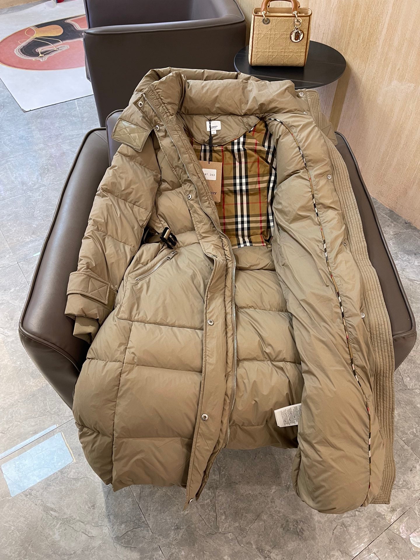 Burberry 25 Long Coat Beige Down Nylon