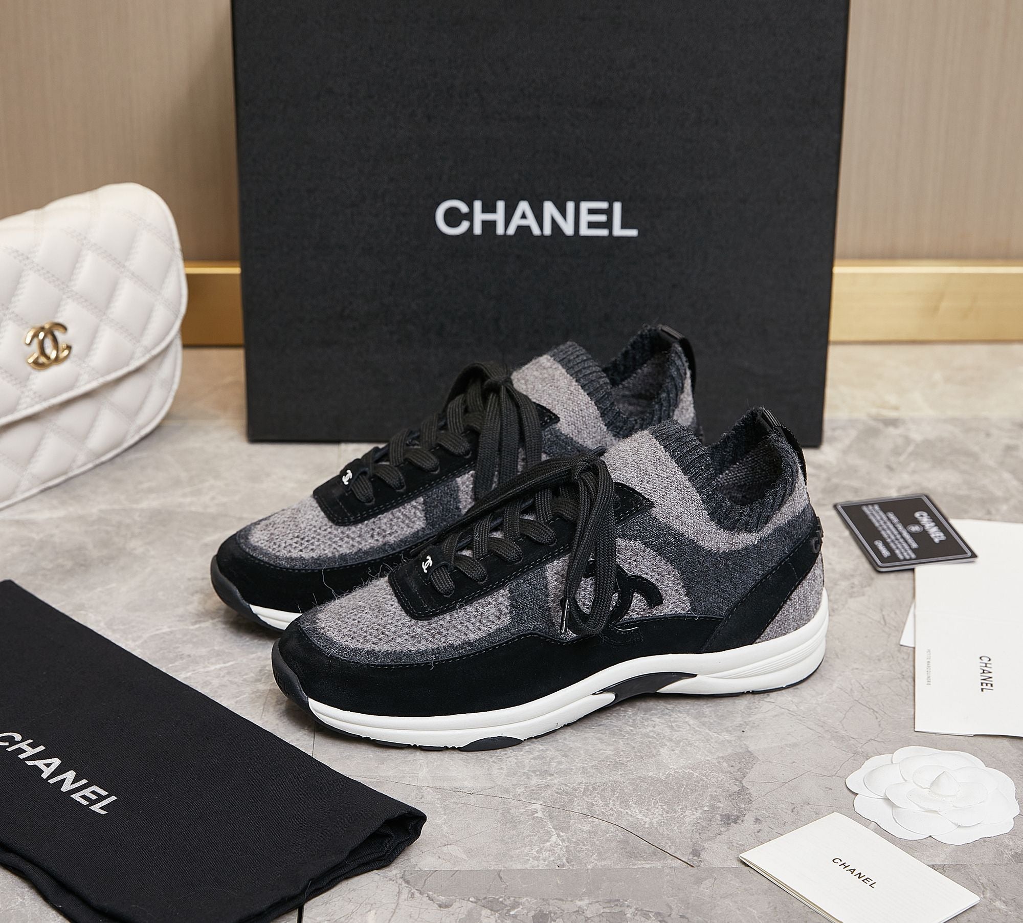 Chanel 2025 Sneaker Black Dark Grey Suede Knit 548316
