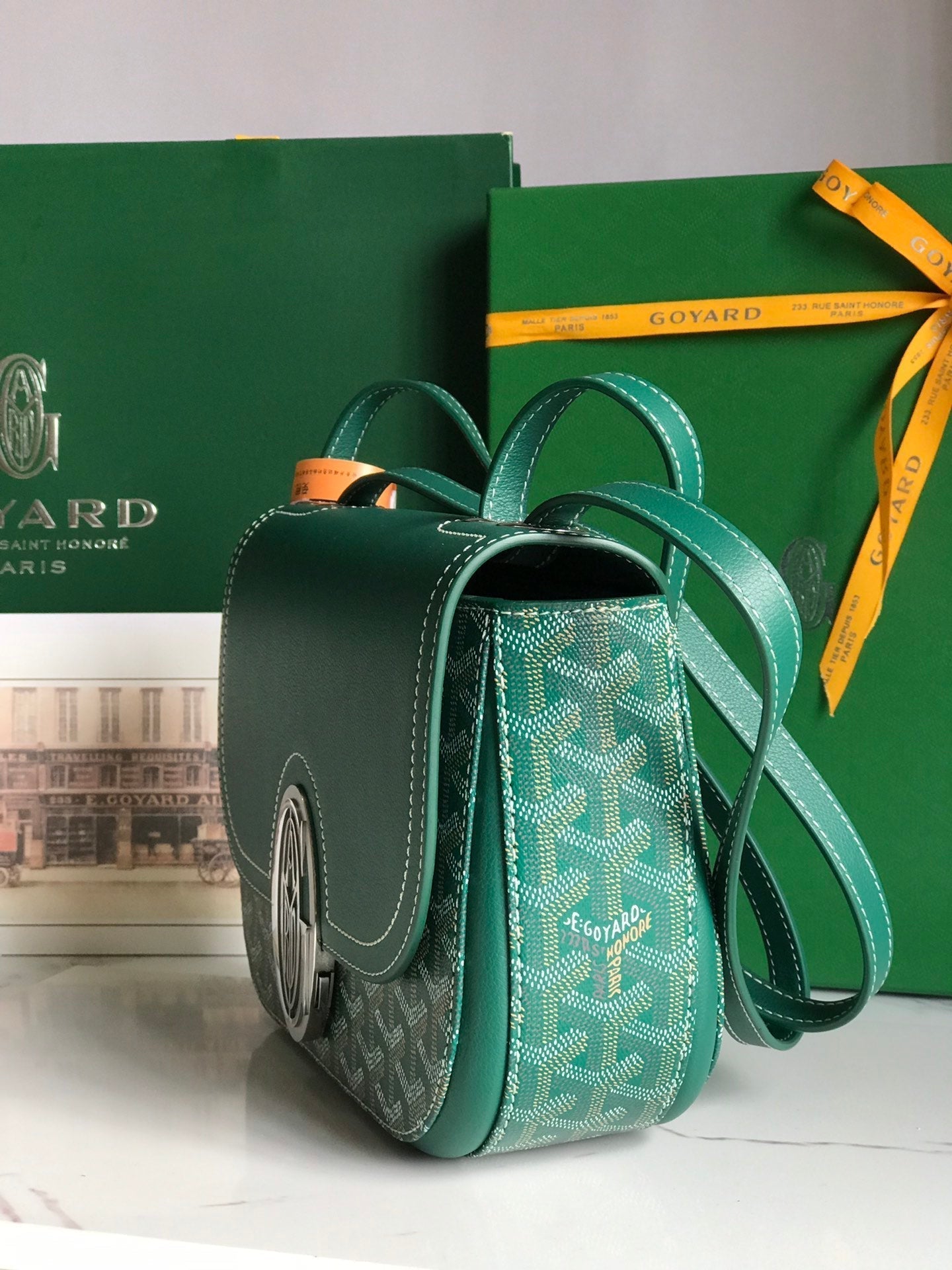 233 BAG 25 IN GREEN CALFSKIN AND GOYARDINE CANVAS