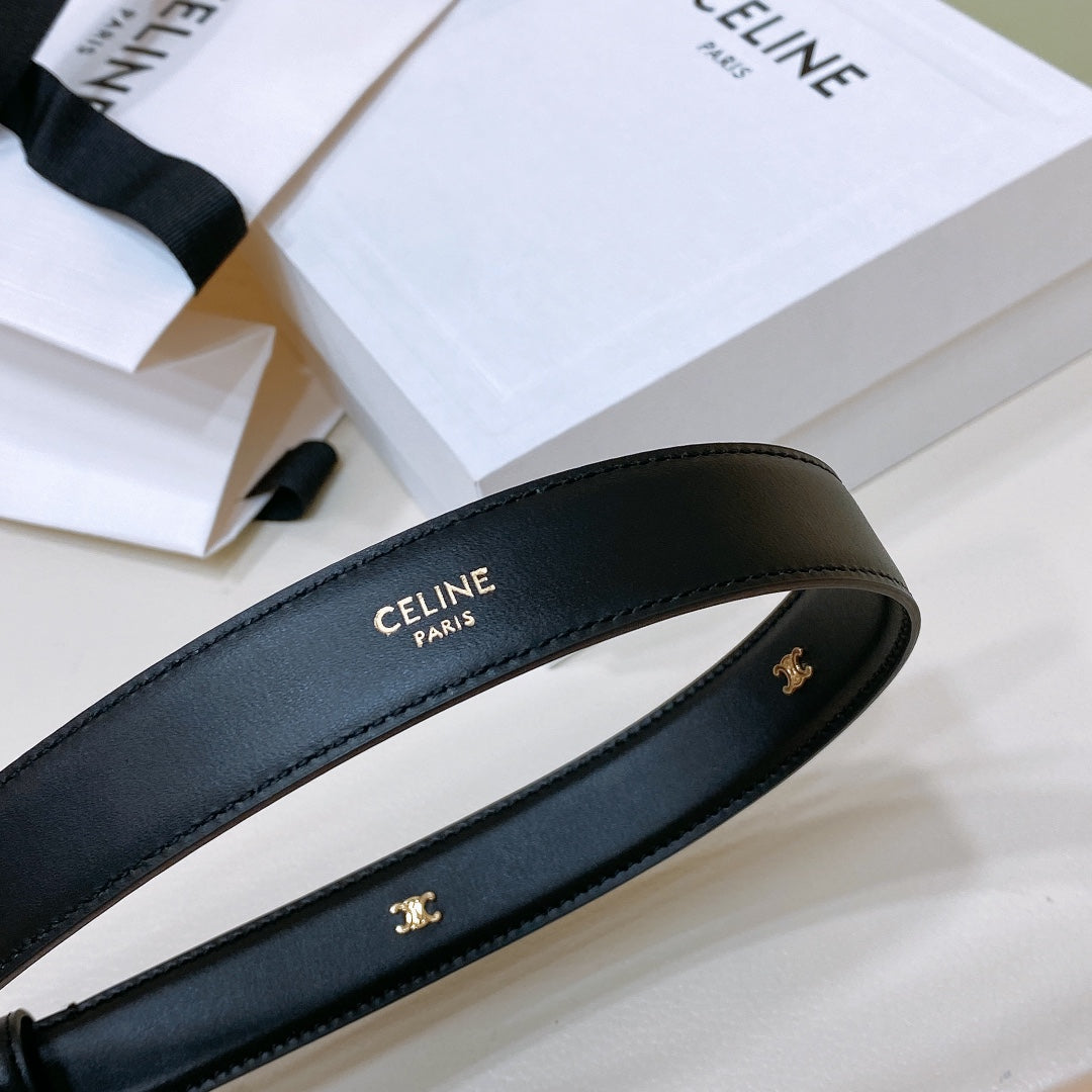 CEL 25mm Gold Triomphe Belt Black Cowhide 176682