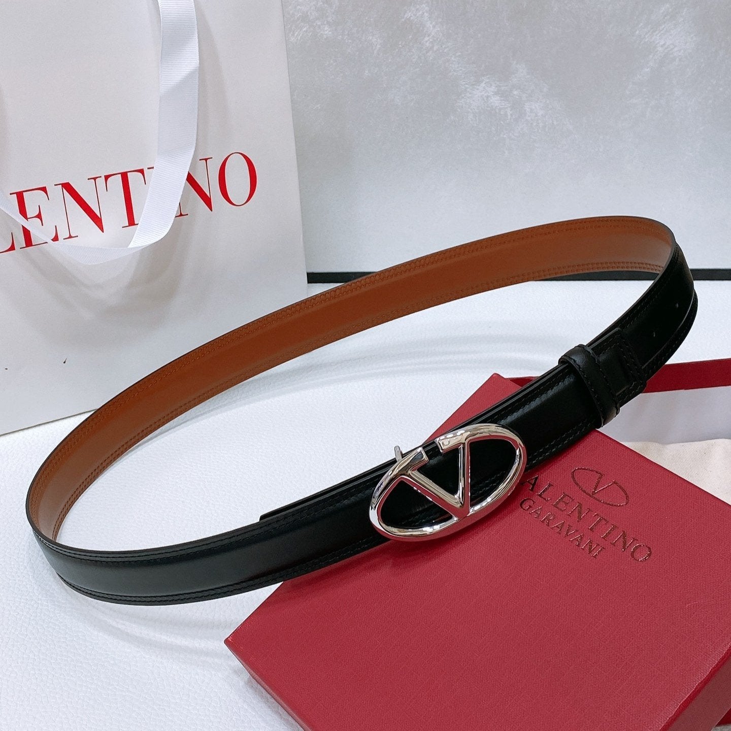 The Bold Edition Belt 30mm Black Brown Calfskin Silver Buckle