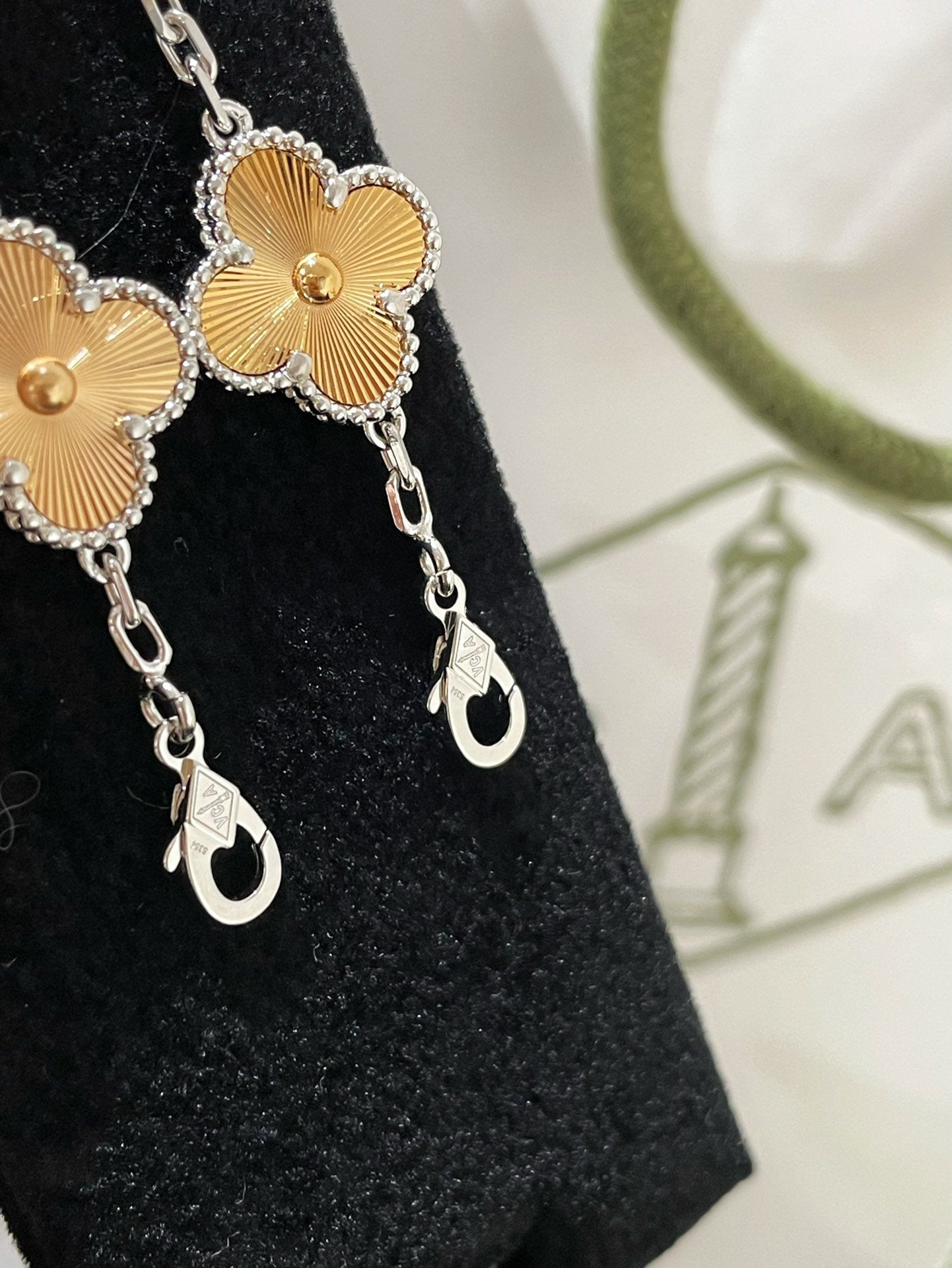 CLOVER 5 MOTIF PINK GOLD SILVER BRACELET