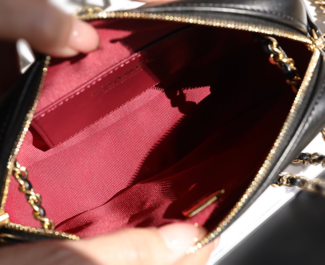 24K Mini Camera Case 18cm Black Lambskin