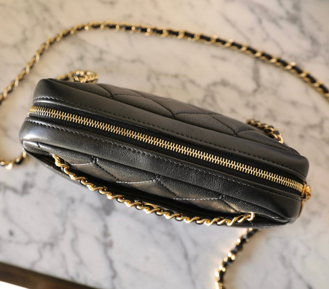 24K Mini Camera Case 18cm Black Lambskin