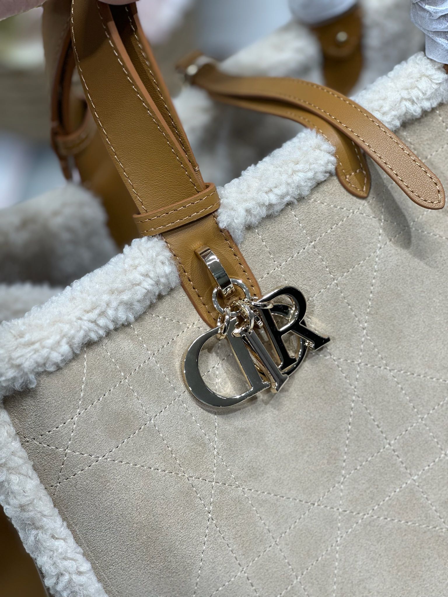 CD Toujours 37 Camel Brown Cowhide And Fur Gold Hardware