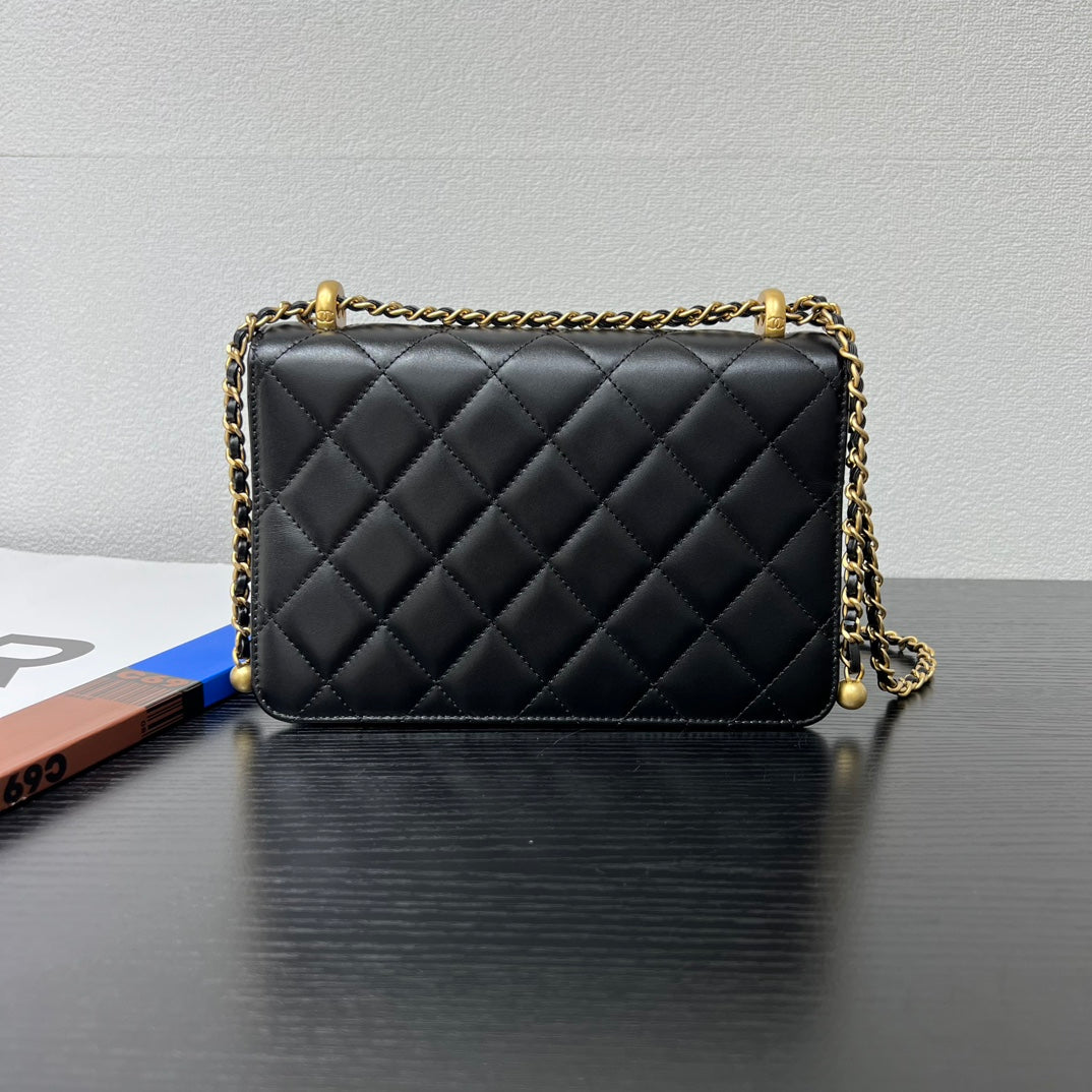 CC 25S Woc Black Calfskin Gold Hardware