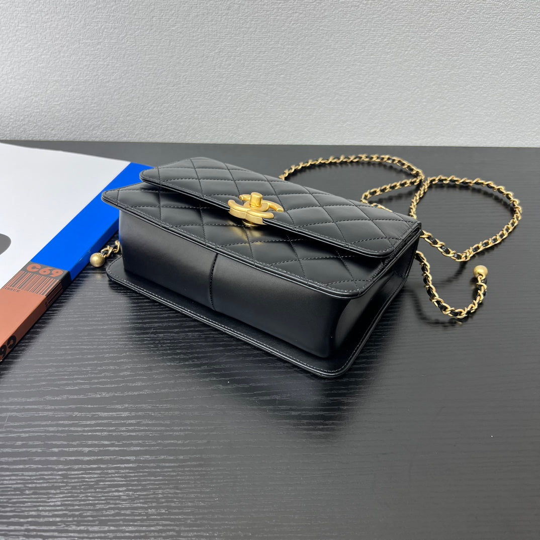 CC 25S Woc Black Calfskin Gold Hardware