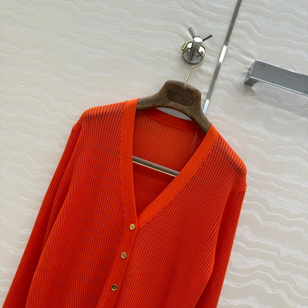 LP 25 V-neck Cardigan Burnt Orange Cotton 265179