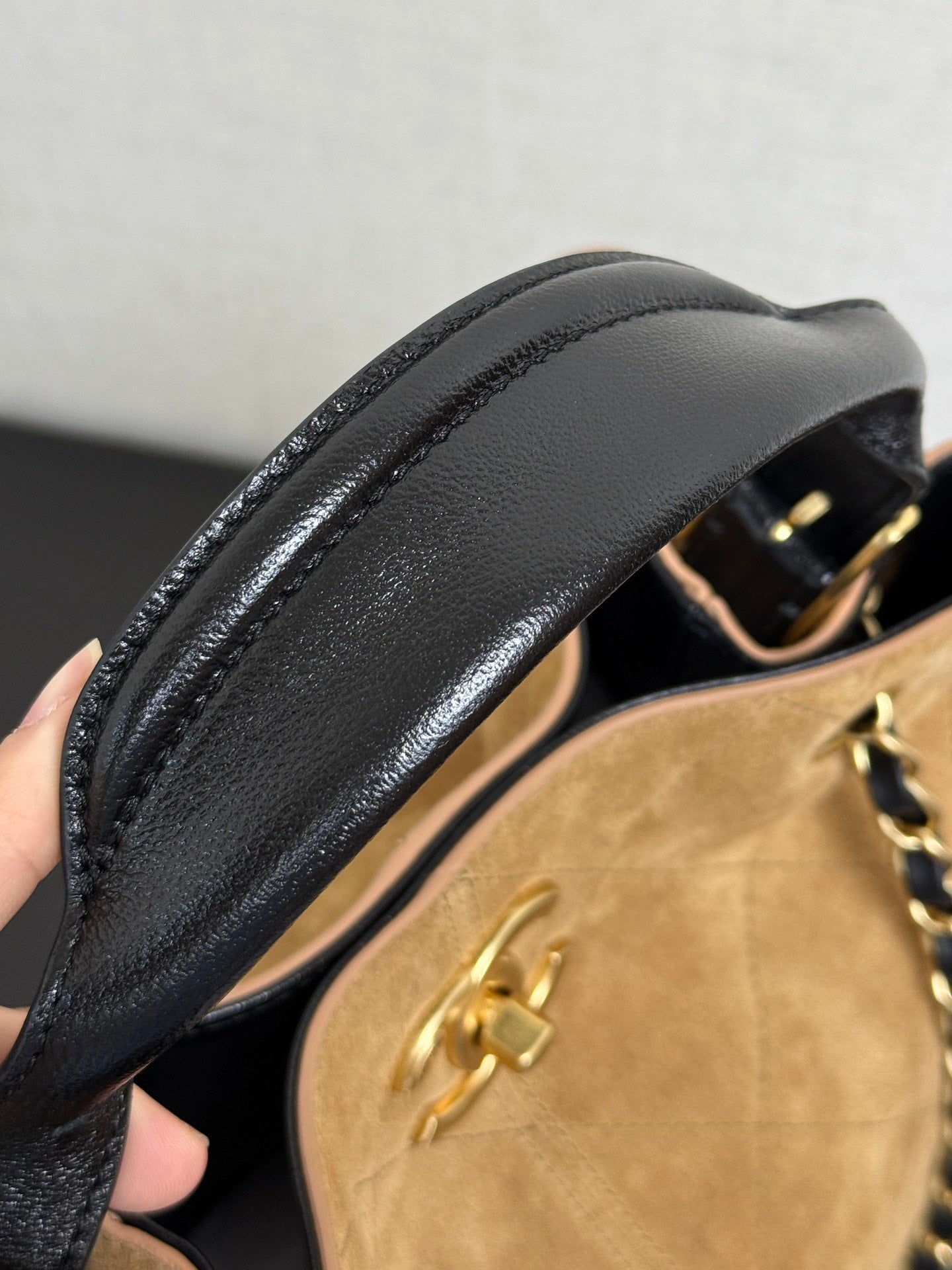 CC 25A Tote 28cm Brown Suede Black Calfskin