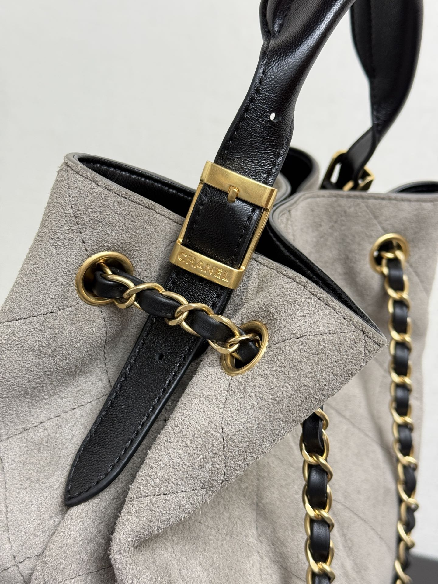 CC 25A Tote 28cm Grey Suede Black Calfskin