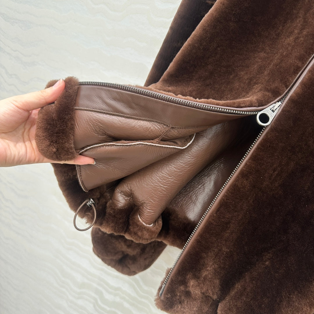 LP 25 Bomber Jacket Rich Brown Shearling Leather 314256
