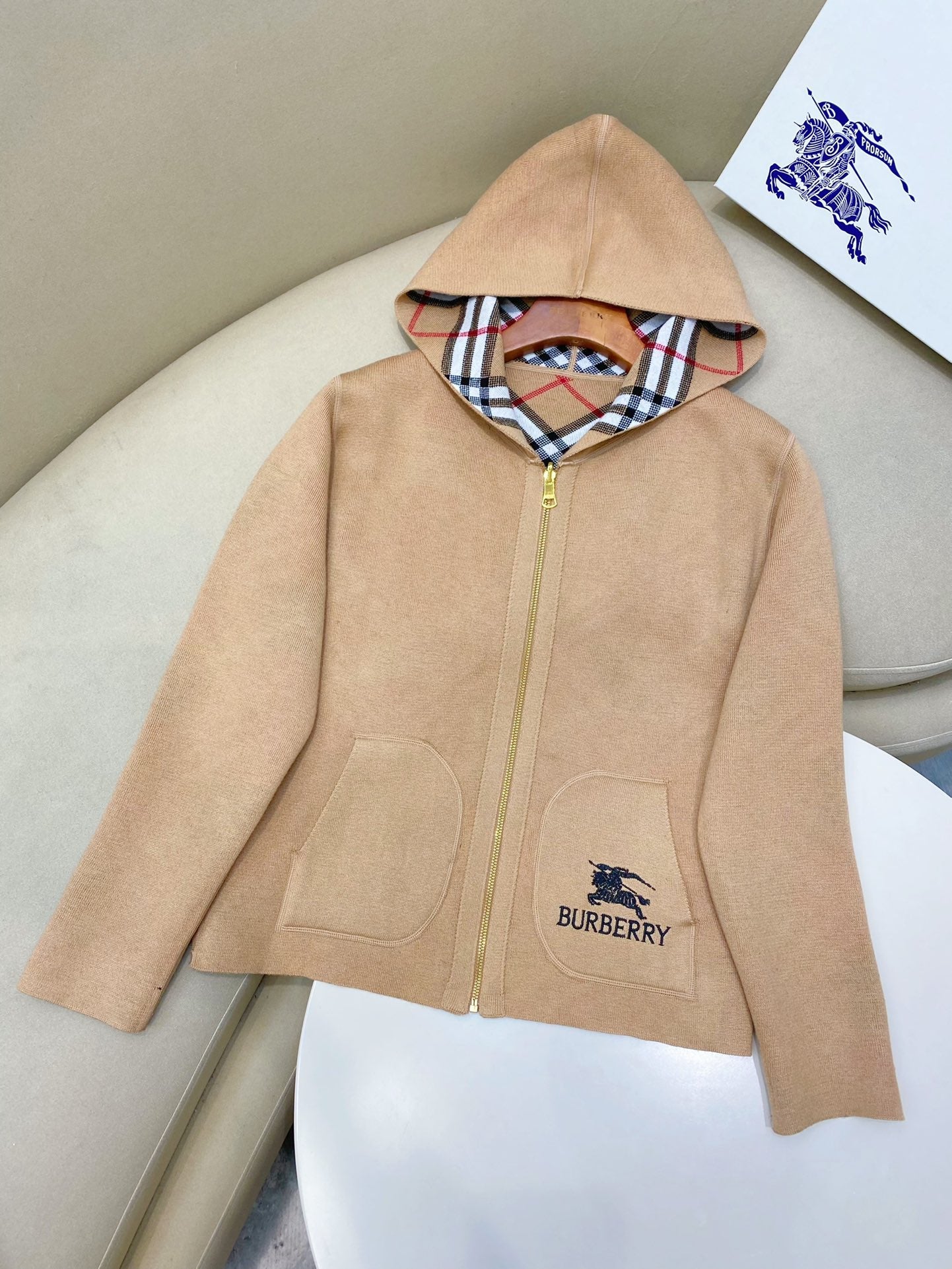 Burberry 25 Plaid Zip-up Cardigan Sweater Wool Cashmere