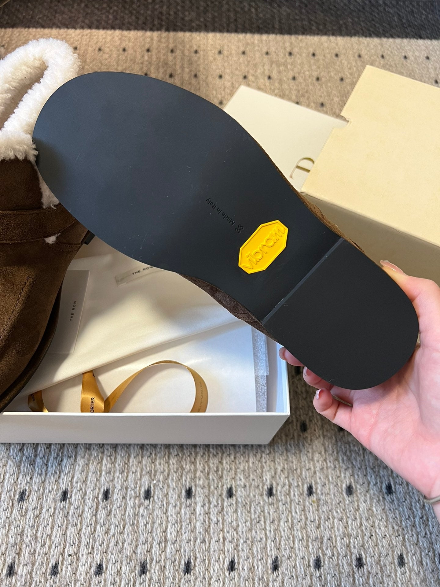 The Row 2025 Ankle Boot Brown White Suede Wool 561621