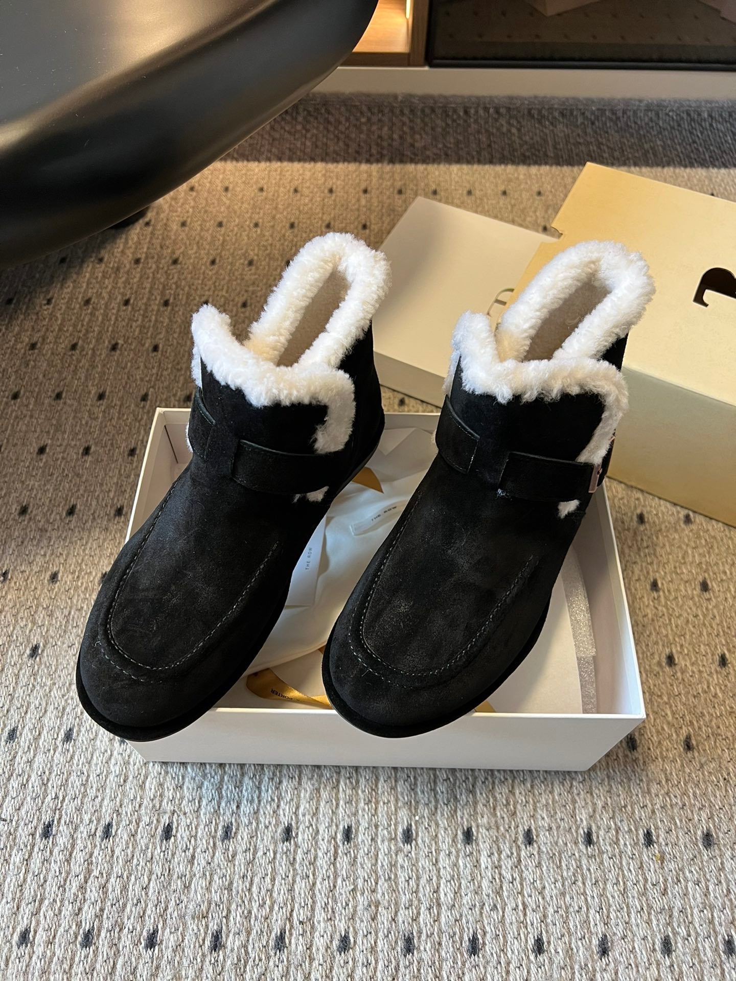 The Row 2025 Ankle Boot Black White Suede Wool 561620