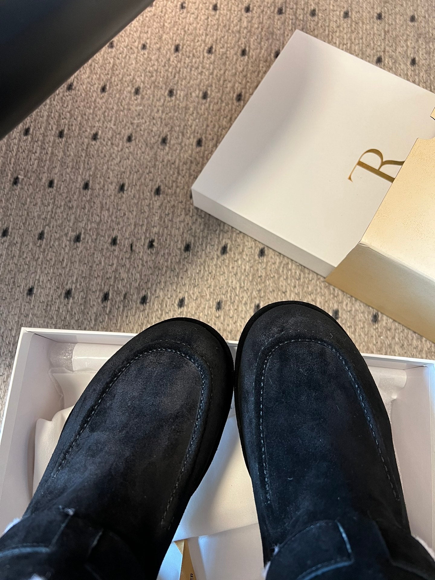 The Row 2025 Ankle Boot Black White Suede Wool 561620