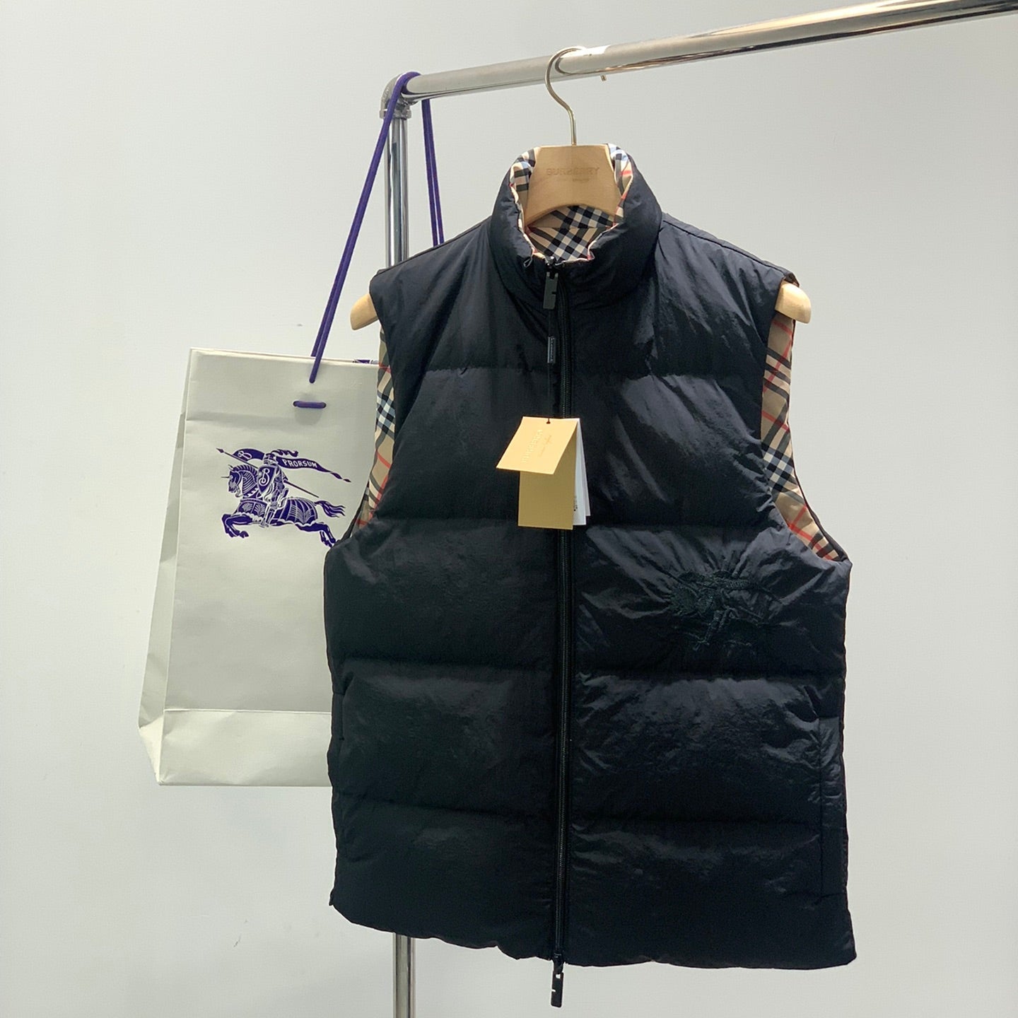 Burberry 25 Down Vest Black Mix Colors Polyester Cotton