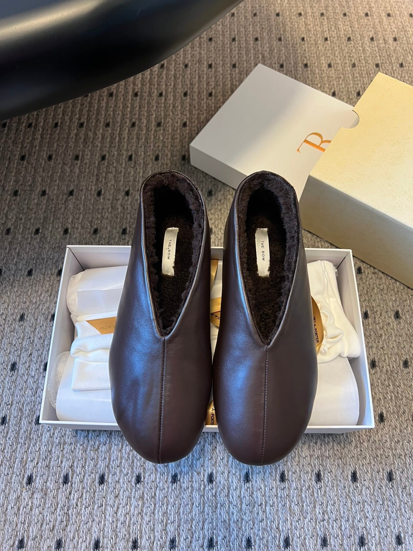 The Row 2025 Stella slip-on Shoe Dark Brown Sheepskin Wool 561641