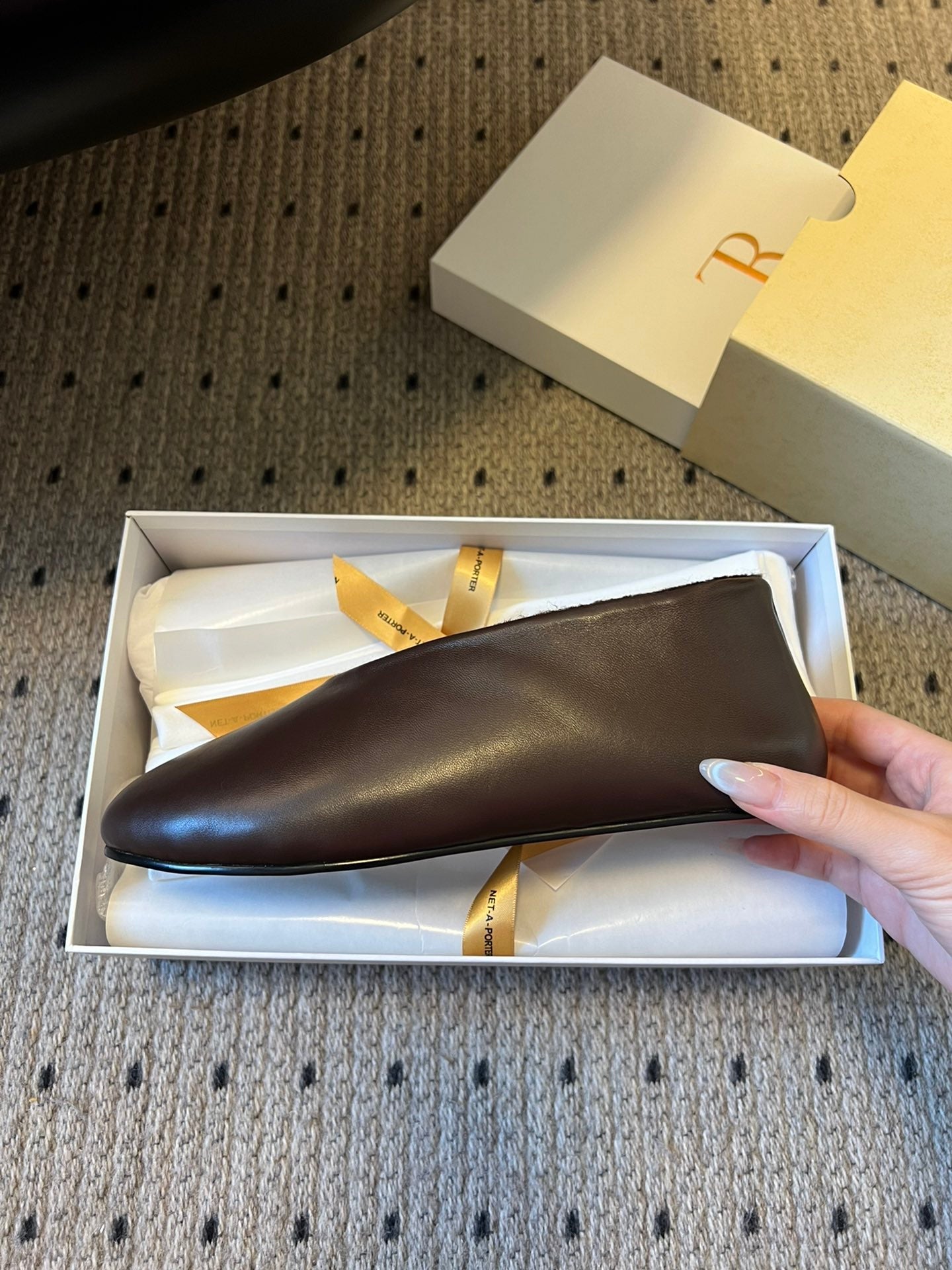 The Row 2025 Stella slip-on Shoe Dark Brown Sheepskin Wool 561641