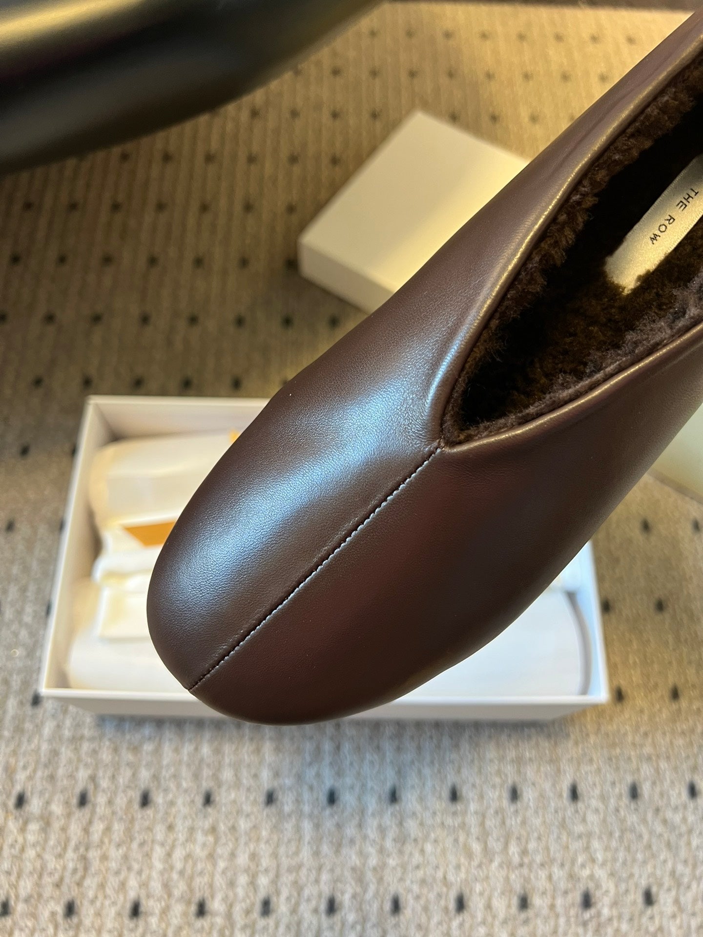 The Row 2025 Stella slip-on Shoe Dark Brown Sheepskin Wool 561641