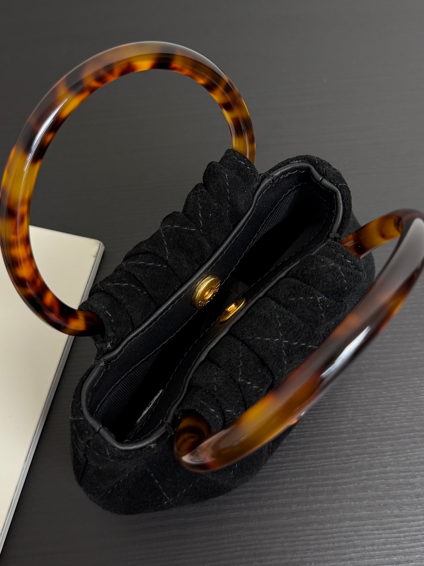 Chanel 2026 Mini Pouch 16cm Black Tortoiseshell Suede Effect Plexi